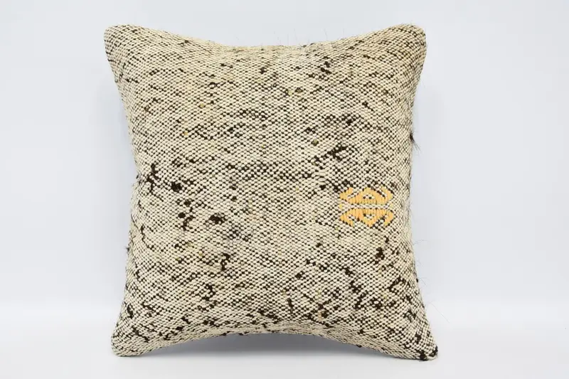 Small Square Throw Pillow, Beige Handwoven Moroccan 12x12 inch Pillow Case - 1