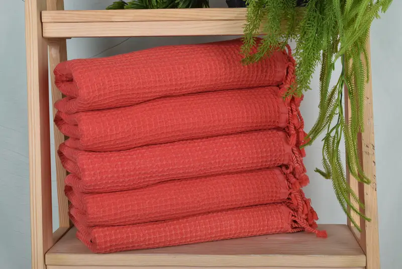 Red Organic Cotton Waffle Towel Bath Towel, 36x67 Inches