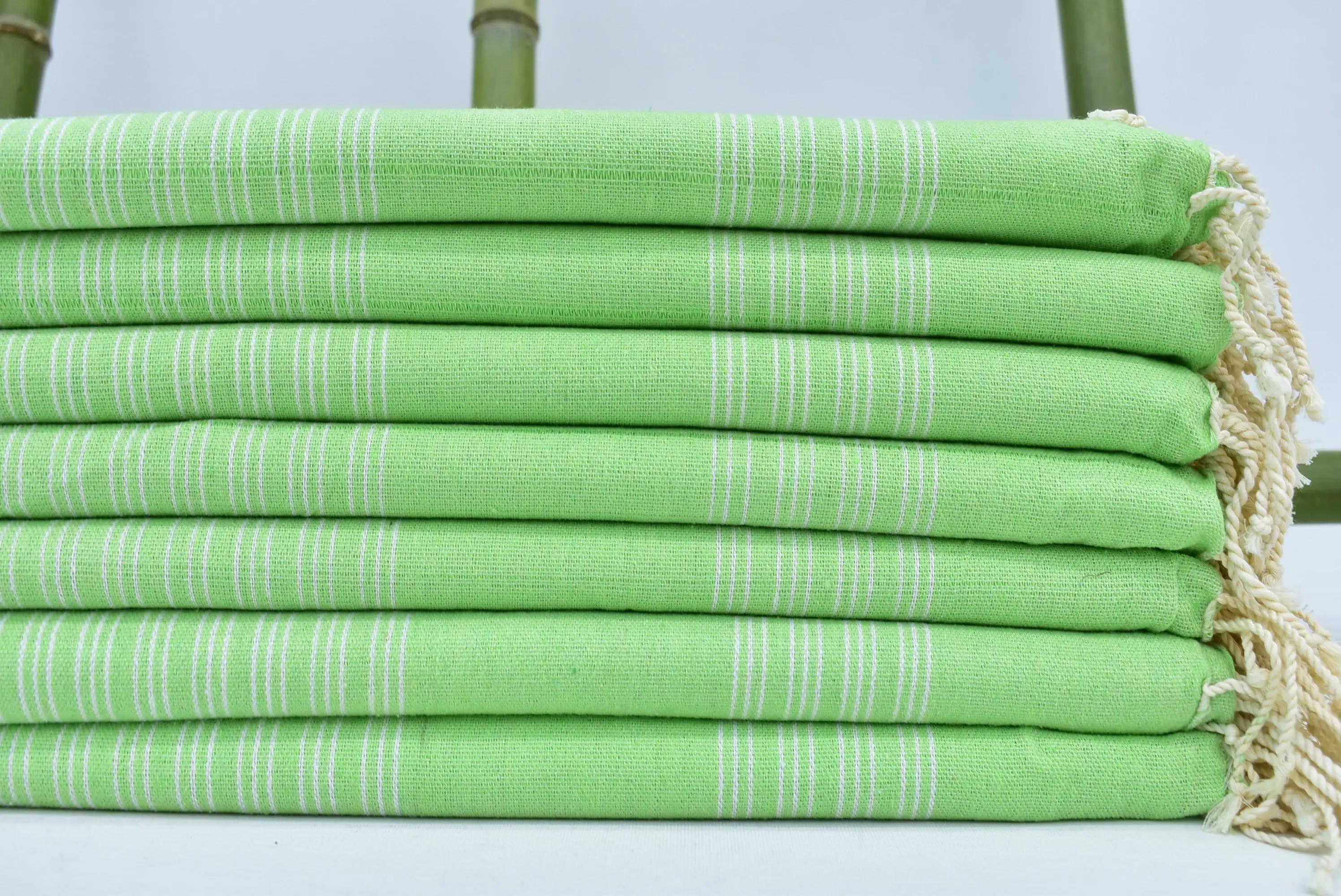 Beach Towel Monogrammed Turkish Organic Cotton Light Green Stripes, 70x40 Inches - 1