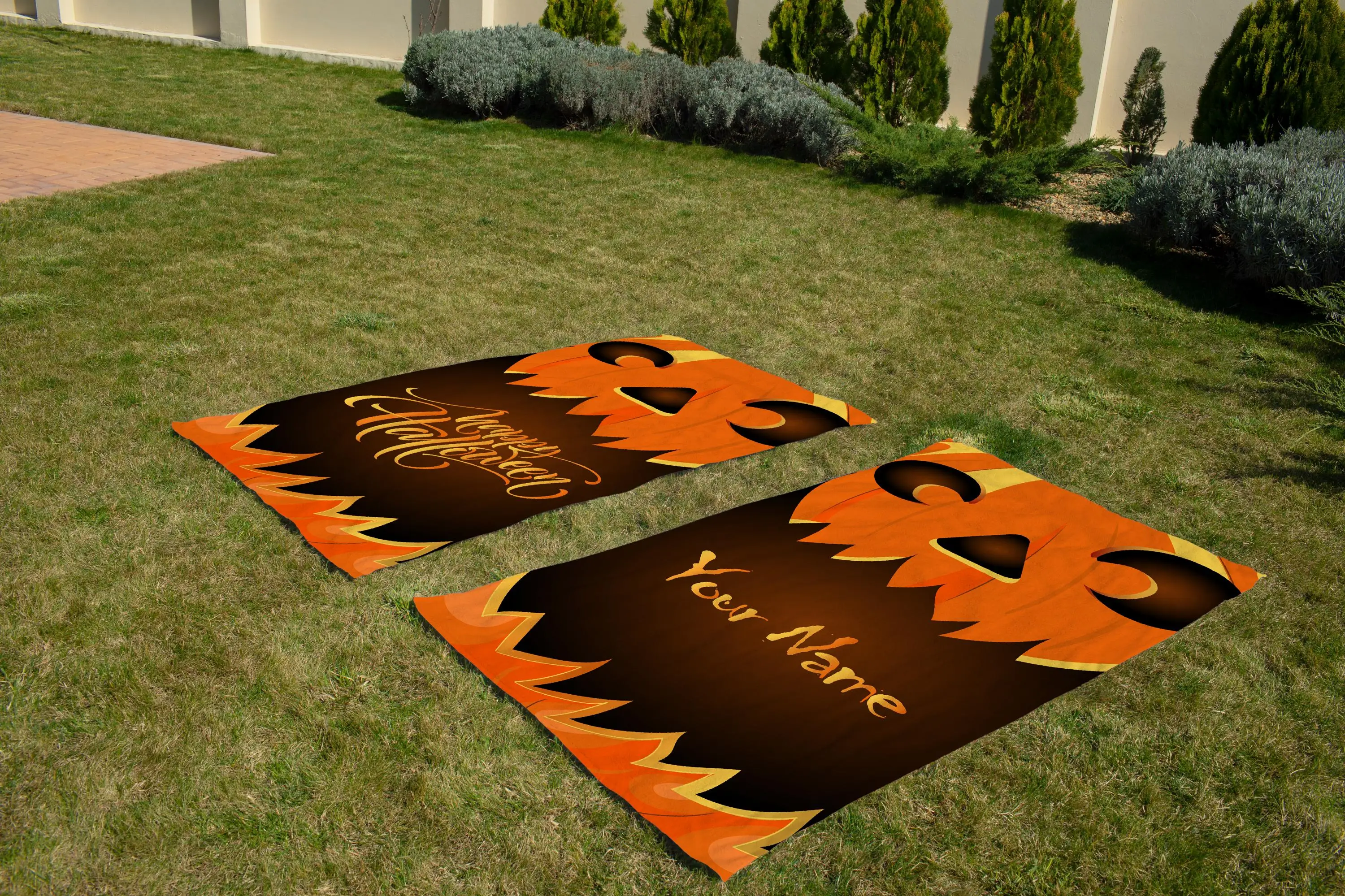 Happy Halloween Pumpkin Face Beach Towel, Orange 12x20 inch - 1