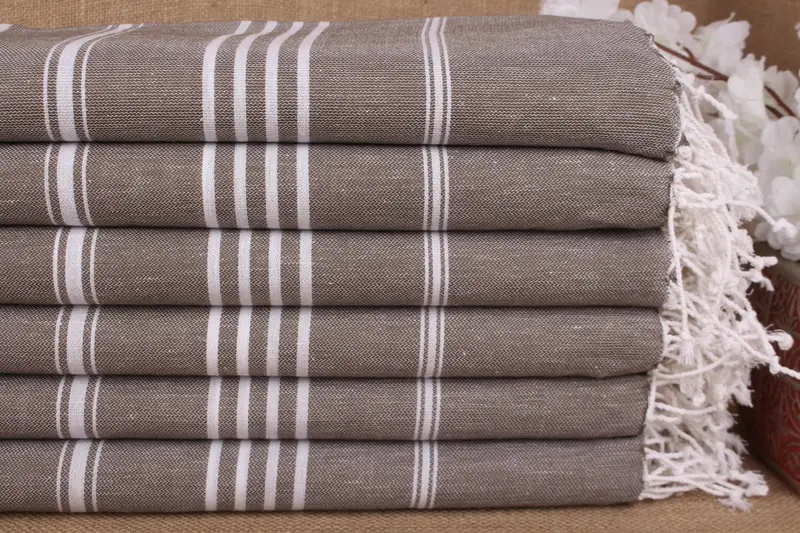 Bridesmaid Gift Striped Towel, Brown Cotton, 40x75 Inches