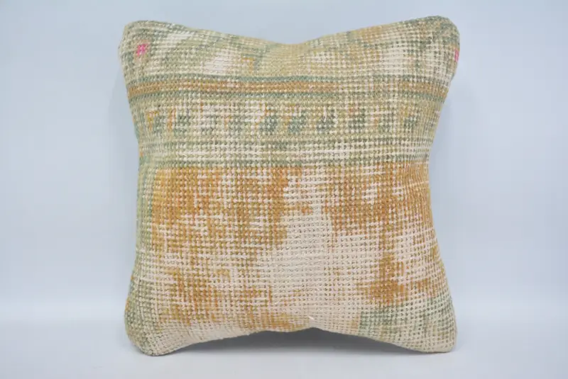 Gift Pillow, Cushion Cover, Ethnical Kilim Rug Pillow, Colorful Pillow, 12x12 Orange Pillow, Handmade Kilim Cushion - 1