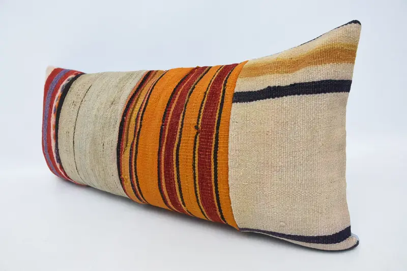 Pillow, Kilim Pillow Cover, 16x36 Orange Pillow, Ethnical Kilim Rug Pillow, Lounge Throw Cushion Cover, Vintage Kilim Throw Pillow - 4