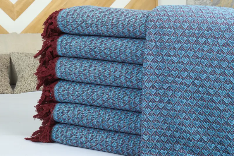 Housewarming Gift, Turkish Beach Blanket, Decorative Blanket, 88x76 Cotton Heart Design  Towel, Xmas Gifts, Christmas Tablecloth, Bachelorette Gifts - 2