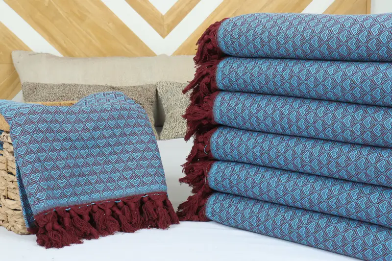 Housewarming Gift, Turkish Beach Blanket, Decorative Blanket, 88x76 Cotton Heart Design  Towel, Xmas Gifts, Christmas Tablecloth, Bachelorette Gifts - 4