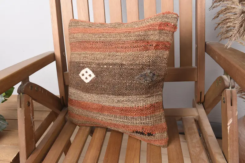 Throw Kilim Pillow, Pillow Sham, 14x14 Orange Pillow, Pillow for Sofa, Floor Cushion Cover, Hippie Throw Pillow Case, Boho Pillow - 3