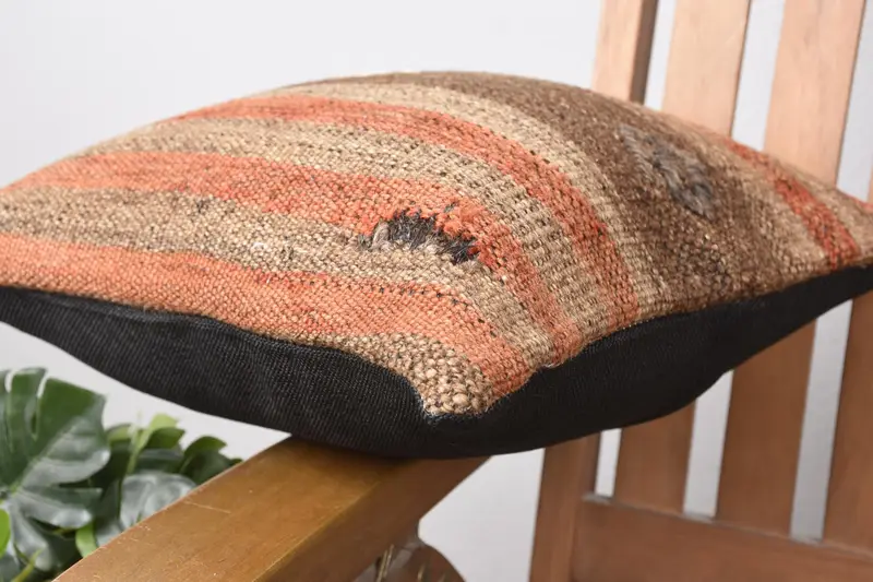 Throw Kilim Pillow, Pillow Sham, 14x14 Orange Pillow, Pillow for Sofa, Floor Cushion Cover, Hippie Throw Pillow Case, Boho Pillow - 6
