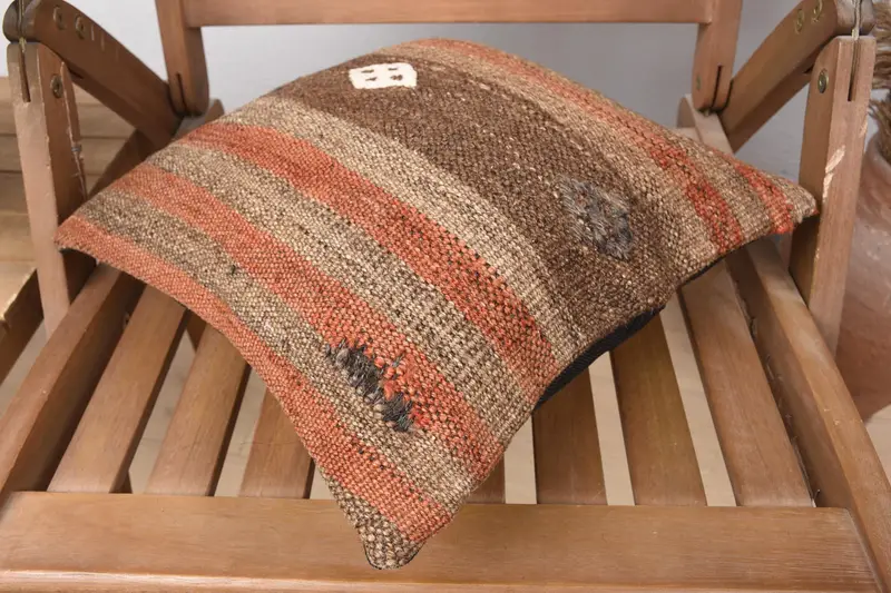 Throw Kilim Pillow, Pillow Sham, 14x14 Orange Pillow, Pillow for Sofa, Floor Cushion Cover, Hippie Throw Pillow Case, Boho Pillow - 4
