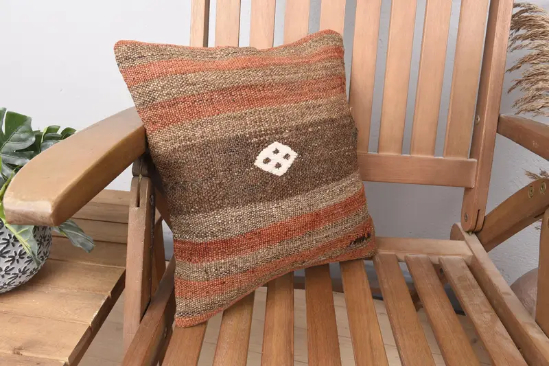 Throw Kilim Pillow, Pillow Sham, 14x14 Orange Pillow, Pillow for Sofa, Floor Cushion Cover, Hippie Throw Pillow Case, Boho Pillow - 2