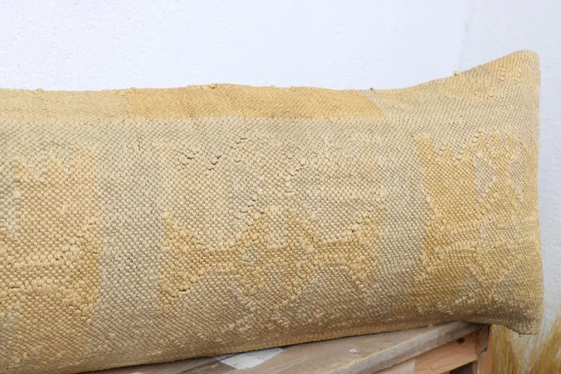 Turkish Kilim Pillow, Pillow for Couch, Handmade Kilim Cushion, 12x36 Beige Pillow Cover, Natural Pillow Case, Pillow, Aztec Cushion Cover - 5