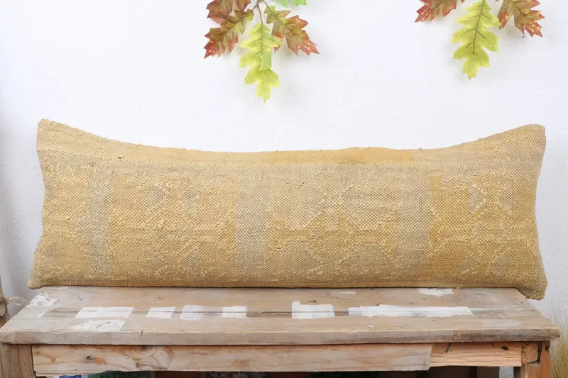 Turkish Kilim Pillow, Pillow for Couch, Handmade Kilim Cushion, 12x36 Beige Pillow Cover, Natural Pillow Case, Pillow, Aztec Cushion Cover - 2