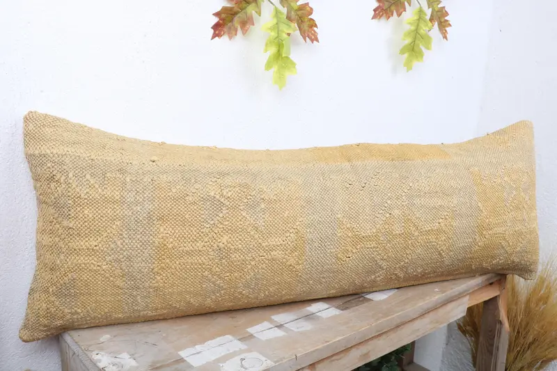 Turkish Kilim Pillow, Pillow for Couch, Handmade Kilim Cushion, 12x36 Beige Pillow Cover, Natural Pillow Case, Pillow, Aztec Cushion Cover - 4