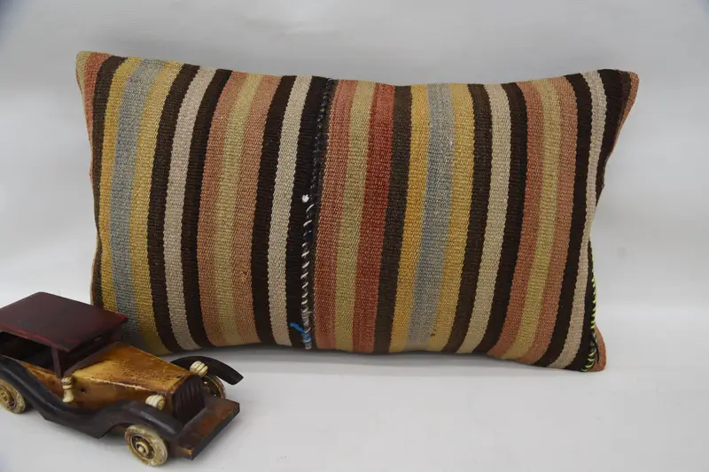 Vintage Pillow, Armchair Pillow, Vintage Throw Pillow, Bright Pillow, Vintage Kilim Throw Pillow, Pillow Case, 12x20 Brown Pillow Cover, Gift Pillow - 4