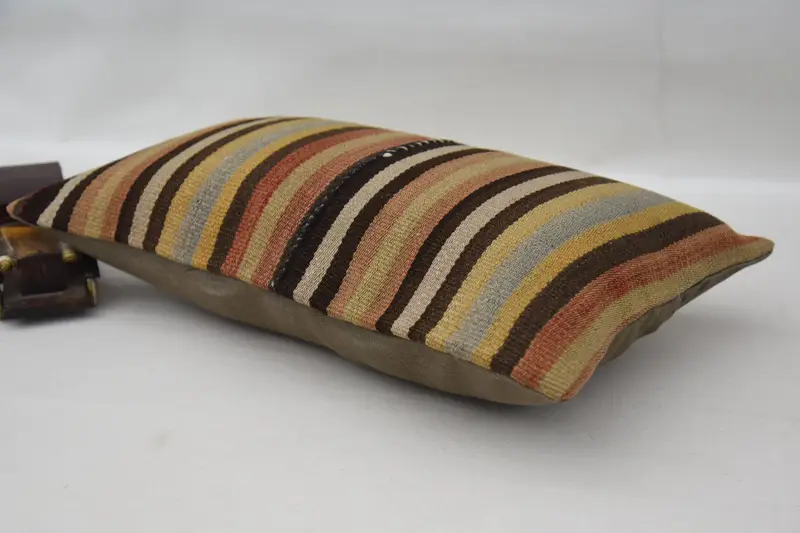 Vintage Pillow, Armchair Pillow, Vintage Throw Pillow, Bright Pillow, Vintage Kilim Throw Pillow, Pillow Case, 12x20 Brown Pillow Cover, Gift Pillow - 6