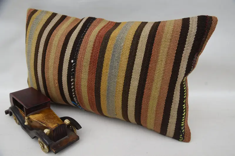 Vintage Pillow, Armchair Pillow, Vintage Throw Pillow, Bright Pillow, Vintage Kilim Throw Pillow, Pillow Case, 12x20 Brown Pillow Cover, Gift Pillow - 3