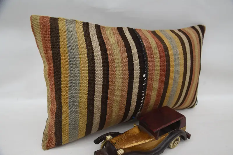 Vintage Pillow, Armchair Pillow, Vintage Throw Pillow, Bright Pillow, Vintage Kilim Throw Pillow, Pillow Case, 12x20 Brown Pillow Cover, Gift Pillow - 2