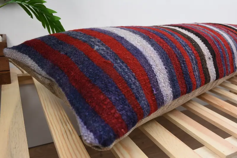 Pillow, Boho Pillow, Boho Throw Pillow Sham, Handmade Rug Seat Pillow Case, Pillow for Sofa, 16x48 Red Cushion, Interior Designer Pillow - 6