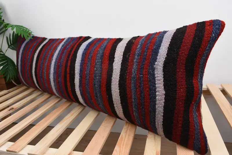 Pillow, Boho Pillow, Boho Throw Pillow Sham, Handmade Rug Seat Pillow Case, Pillow for Sofa, 16x48 Red Cushion, Interior Designer Pillow - 5