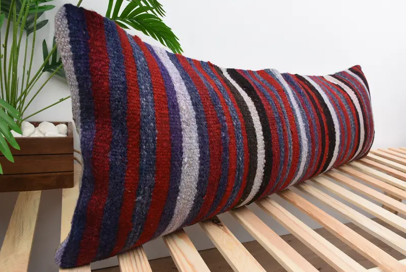 Pillow, Boho Pillow, Boho Throw Pillow Sham, Handmade Rug Seat Pillow Case, Pillow for Sofa, 16x48 Red Cushion, Interior Designer Pillow - 4
