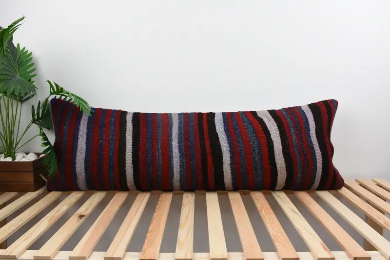 Pillow, Boho Pillow, Boho Throw Pillow Sham, Handmade Rug Seat Pillow Case, Pillow for Sofa, 16x48 Red Cushion, Interior Designer Pillow - 1