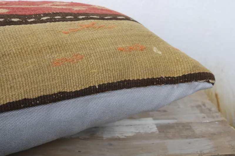 Outdoor Throw Pillow, Ethnical Kilim Rug Pillow, Cushion, Vintage Kilim Pillow, 12x24 Yellow Pillow Case, Seat Pillow Case, Pillow for Sofa - 6