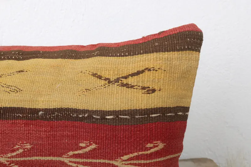 Outdoor Throw Pillow, Ethnical Kilim Rug Pillow, Cushion, Vintage Kilim Pillow, 12x24 Yellow Pillow Case, Seat Pillow Case, Pillow for Sofa - 5