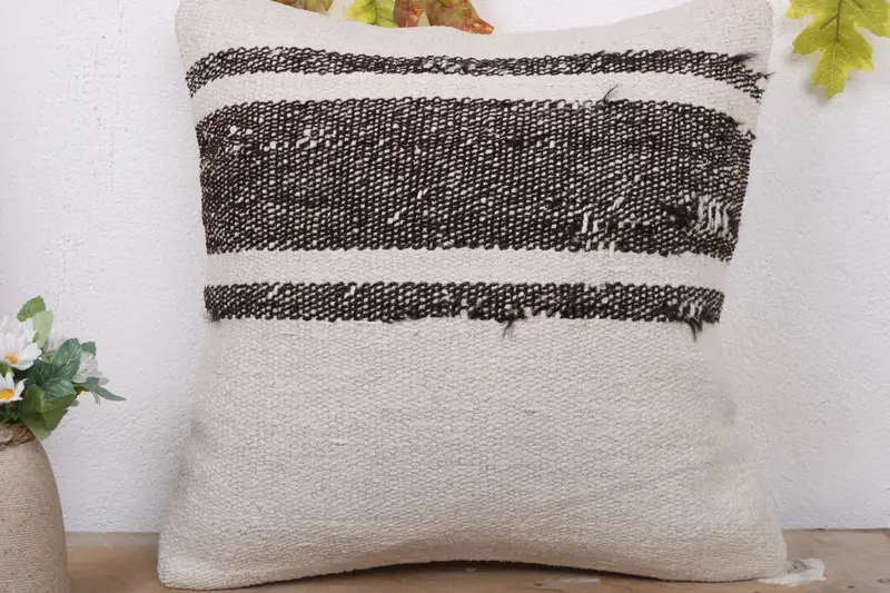 18x18 White Cushion Case, Antique Pillows, Sustainable Cushion Cover, Decorative Throw Pillow Sham, Boho Pillow, Pillow Cover, Throw Kilim Pillow - 2
