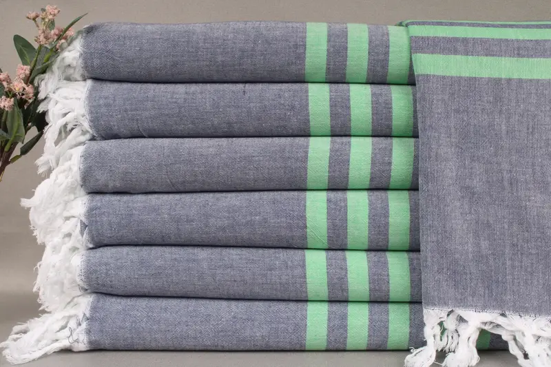 Personalized Turkish Beach Towel Green-Navy Stripes, 36x71 Inches