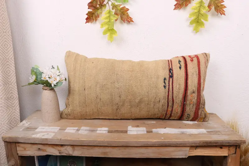 12x24 Beige Cushion Cover, Vintage Pillow, Rustic Pillow, Pillow for Sofa, Cushion, Turkish Kilim Pillow, Oriental Cushion Cover - 1