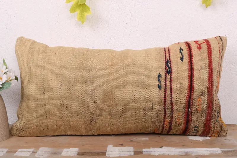 12x24 Beige Cushion Cover, Vintage Pillow, Rustic Pillow, Pillow for Sofa, Cushion, Turkish Kilim Pillow, Oriental Cushion Cover - 2