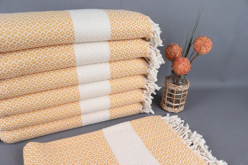 Organic Cotton Turkish Beach Towel Mustard, 40x71 Inches