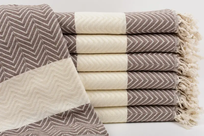 Beach Towel Personalized Brown Zig Zag Turkish Cotton, 70x40 Inches