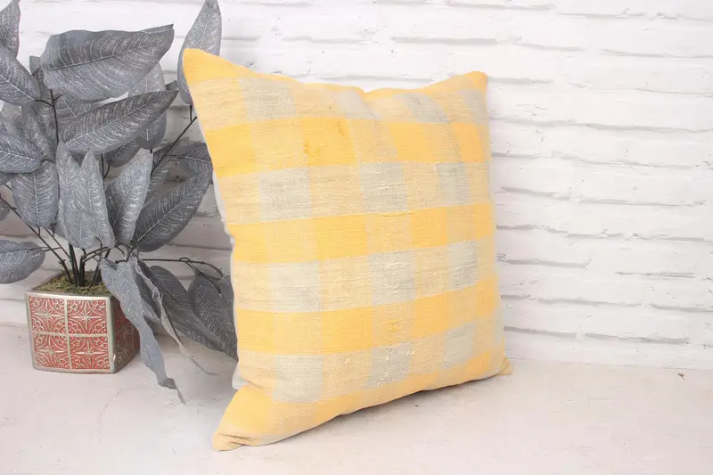 Pillow for Sofa, 18x18 Yellow Cushion Cover, Aesthetic Pillow Case, Handmade Kilim Cushion, Interior Designer Pillow, Cushion Case - 3