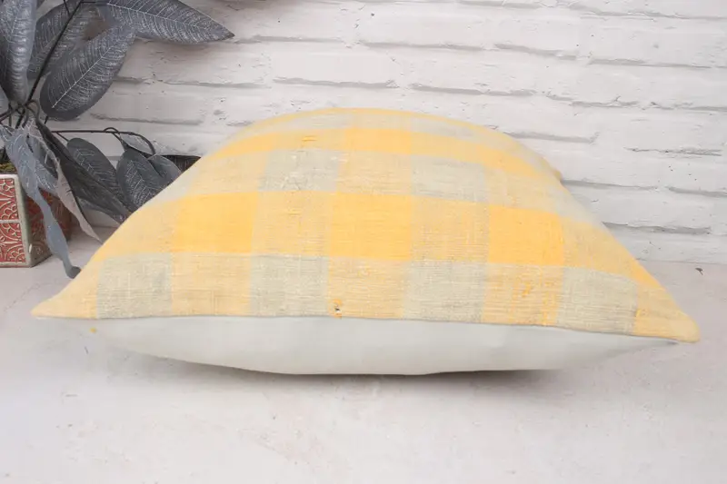 Pillow for Sofa, 18x18 Yellow Cushion Cover, Aesthetic Pillow Case, Handmade Kilim Cushion, Interior Designer Pillow, Cushion Case - 5