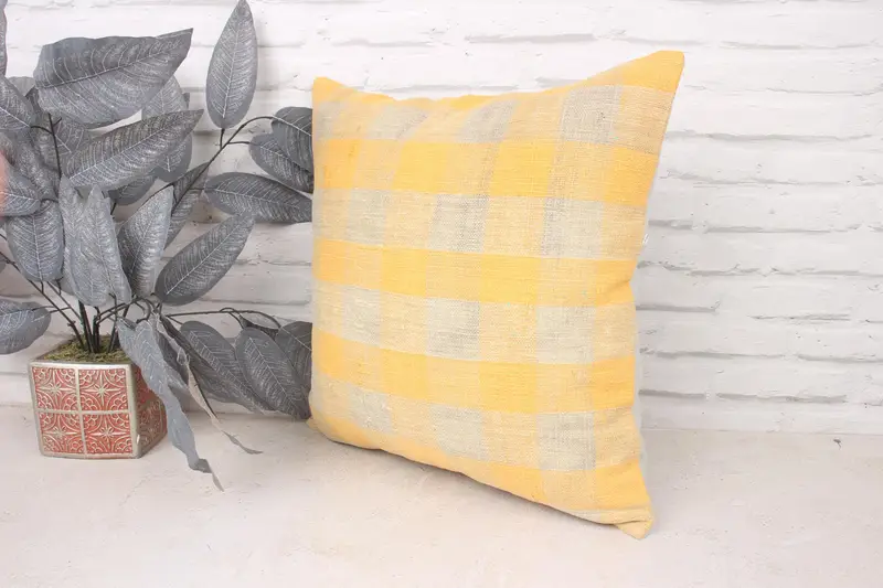 Pillow for Sofa, 18x18 Yellow Cushion Cover, Aesthetic Pillow Case, Handmade Kilim Cushion, Interior Designer Pillow, Cushion Case - 4