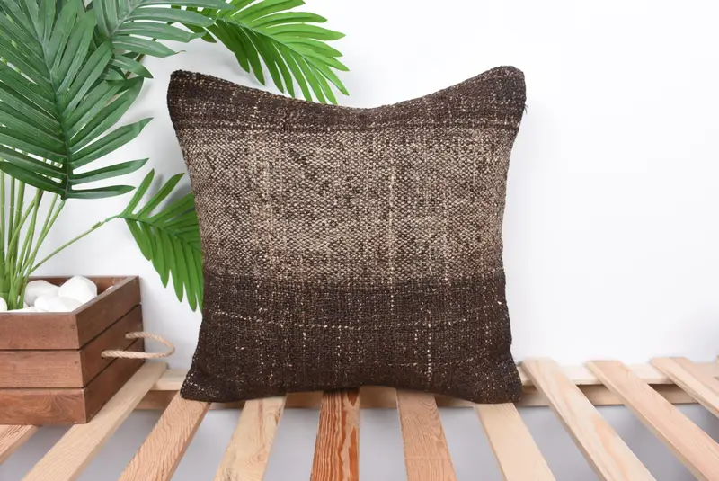 Bright Cushion Case, Pillow Case, Kilim Cushion Sham, Boho Throw Pillow Cover, 16x16 Brown Cushion Cover, Gift Pillow, Kilim Pillow Cover - 1