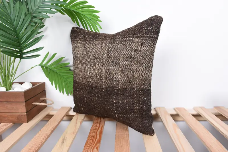 Bright Cushion Case, Pillow Case, Kilim Cushion Sham, Boho Throw Pillow Cover, 16x16 Brown Cushion Cover, Gift Pillow, Kilim Pillow Cover - 5
