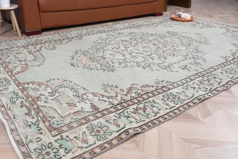 Türk Vintage Halısı, 5.5x9.2 ft Oushak Halısı, Gri İkat Yün Halısı - 1
