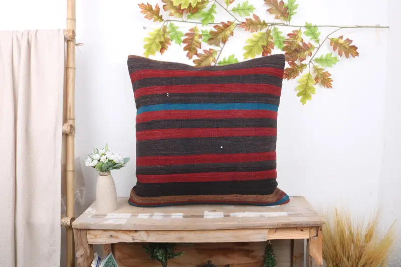 Armchair Pillow Sham, Ikat Cushion, 24x24 Red Pillow Case, Cushion, Throw Kilim Pillow, Pillow for Sofa, Home Decor Pillow - 1