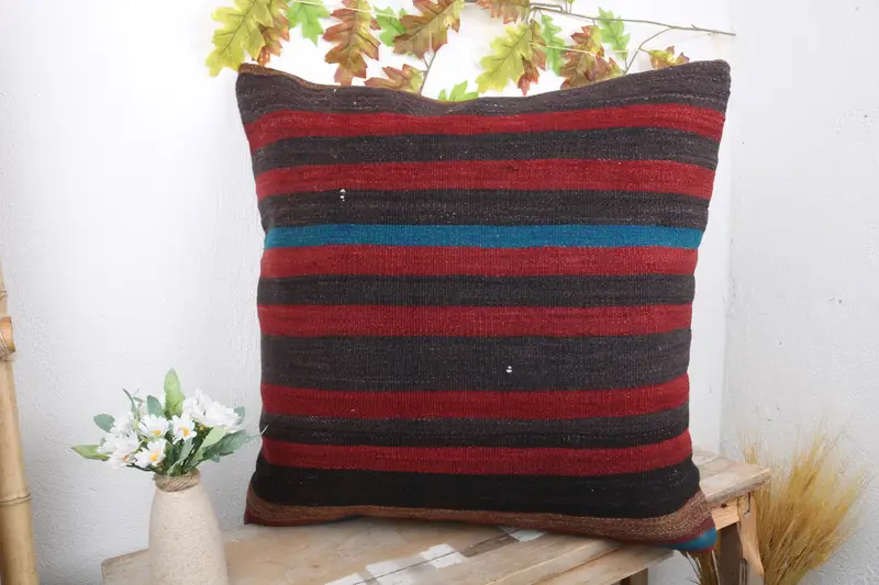 Armchair Pillow Sham, Ikat Cushion, 24x24 Red Pillow Case, Cushion, Throw Kilim Pillow, Pillow for Sofa, Home Decor Pillow - 4
