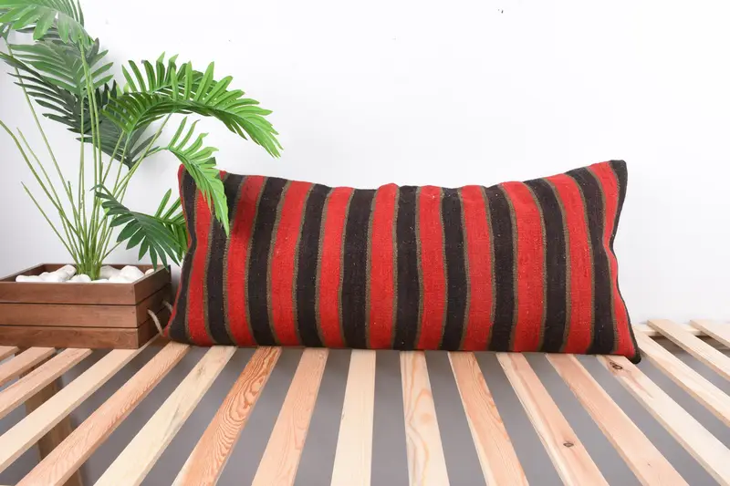 16x36 Red Cushion Cover, Pillow Case, Vintage Kilim Pillow, Pillow for Sofa, Southwestern Pillow Case, Throw Kilim Pillow - 1