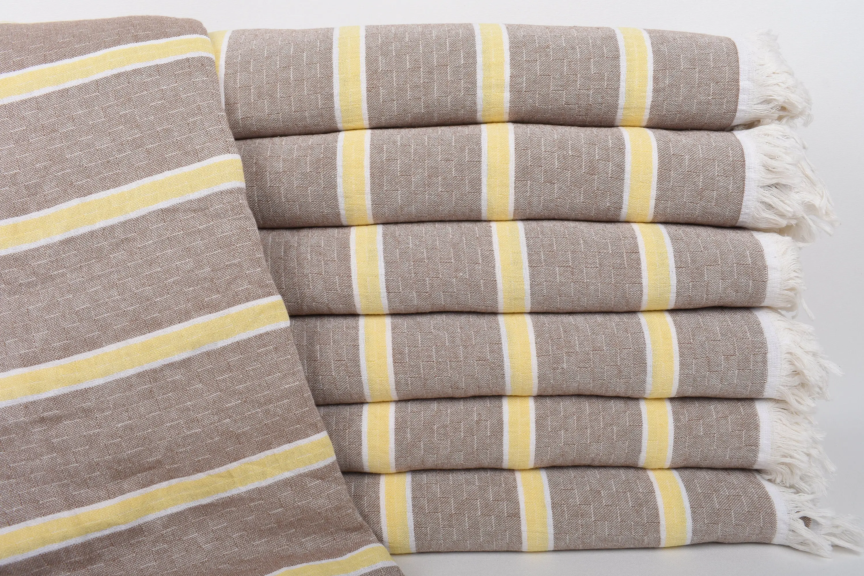 Turkish Blanket Brown-Yellow Striped, 95x83 Inches, Organic Cotton - 1