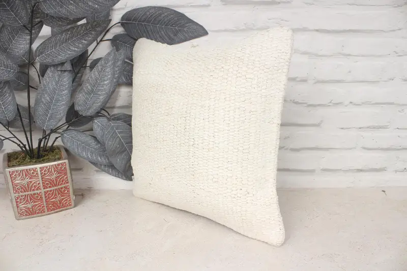 Anatolian Pillow, Vintage Pillow, 14x14 Beige Cushion, Boho Pillow Sham Cover, Square Throw Pillow Cover, Vintage Kilim Pillow, Pillow Case - 4