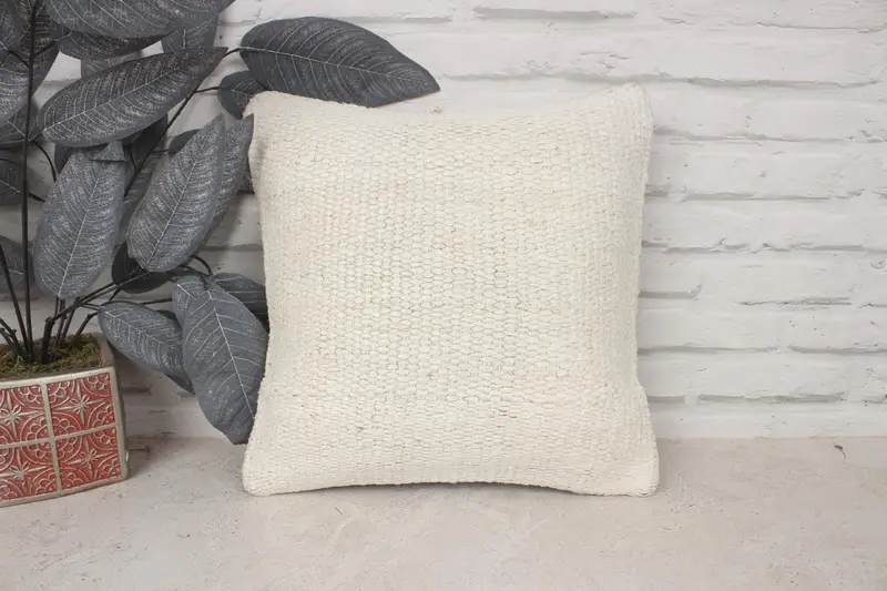 Anatolian Pillow, Vintage Pillow, 14x14 Beige Cushion, Boho Pillow Sham Cover, Square Throw Pillow Cover, Vintage Kilim Pillow, Pillow Case - 1