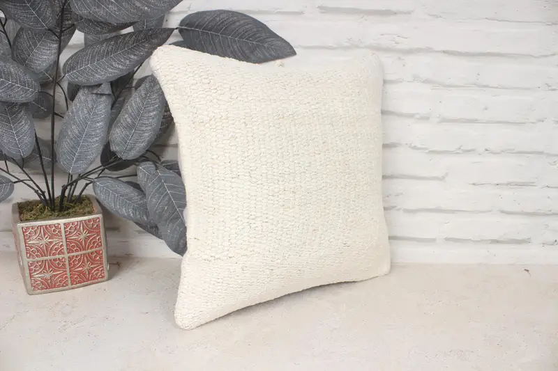 Anatolian Pillow, Vintage Pillow, 14x14 Beige Cushion, Boho Pillow Sham Cover, Square Throw Pillow Cover, Vintage Kilim Pillow, Pillow Case - 3