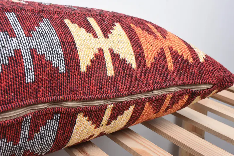 Cushion Case, 16x43 Red Pillow Sham, Home Decor Pillow, Ethnic Pillow Cover, Throw Kilim Pillow, Ethnical Kilim Rug Pillow - 7