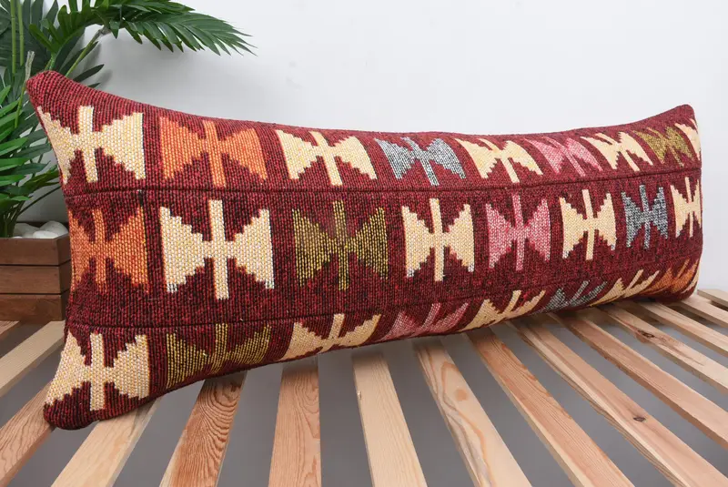 Cushion Case, 16x43 Red Pillow Sham, Home Decor Pillow, Ethnic Pillow Cover, Throw Kilim Pillow, Ethnical Kilim Rug Pillow - 4
