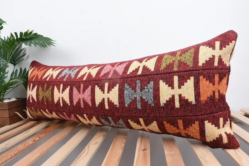 Cushion Case, 16x43 Red Pillow Sham, Home Decor Pillow, Ethnic Pillow Cover, Throw Kilim Pillow, Ethnical Kilim Rug Pillow - 5