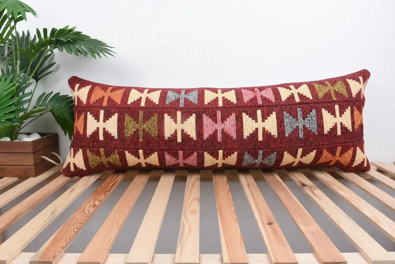 Cushion Case, 16x43 Red Pillow Sham, Home Decor Pillow, Ethnic Pillow Cover, Throw Kilim Pillow, Ethnical Kilim Rug Pillow - 1