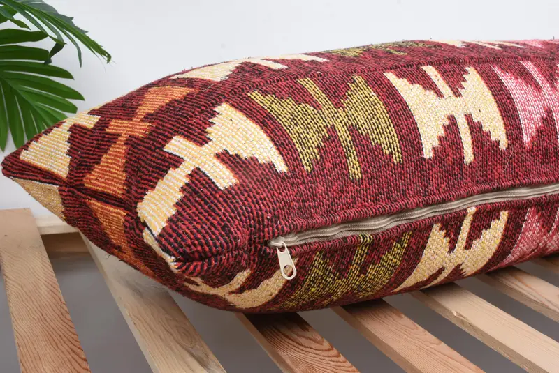 Cushion Case, 16x43 Red Pillow Sham, Home Decor Pillow, Ethnic Pillow Cover, Throw Kilim Pillow, Ethnical Kilim Rug Pillow - 6